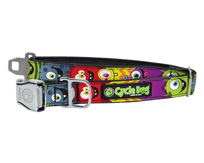 Monsters Bottle Opener Dog Collar (Medium 12"-21") - No Stink Waterproof Collar for Dogs & Puppies/Secure Latch-Lock Buckle/Sustainably Made in USA with Recycled Material