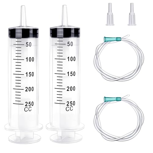 2 Stück Großer Spritze 250ml 350ml 550ml, Plastikspritze mit Schlauch, Liquid Measuring Syringe, Dosierspritze für Industrie, Individually Sealed Spritze, Plastikspritze für Labor (250ml)