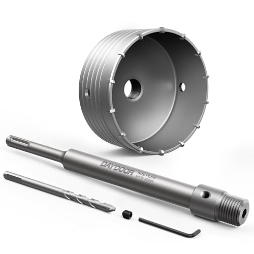 DAYDOOR 4-5/16″ (110mm) Concrete Hole Saw with SDS Plus Shank Adapter, Tungsten Carbide Tipped Masonry Hole Saw, Heavy Duty Concrete Core Drill Bit for Brick, Cement Wall, and Stone