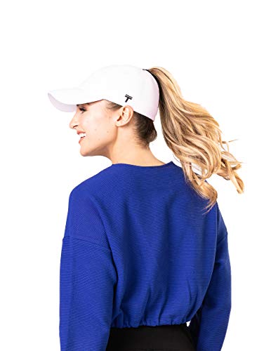 TOP KNOT Performance Baseball Caps | High Ponytail Hats for Women | White, S/M