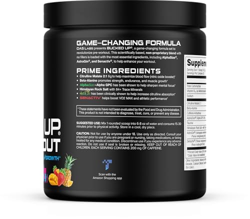 Image of Bucked Up Pre Workout South Beach | 200mg Caffeine with Citrulline Malate Beta Alanine AlphaSize and Taurine | Pre Workout Powder (30 Servings)