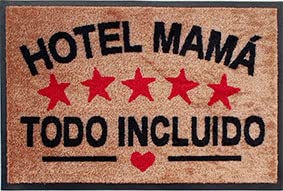 PASO - Felpudos Entrada a casa Originales y Divertidos - Alfombra Friki para Interior y Exterior – Fibra 100% Poliamida y Base Antideslizante - Frases ingeniosas: Hotel Mama (Beig, 40x70)