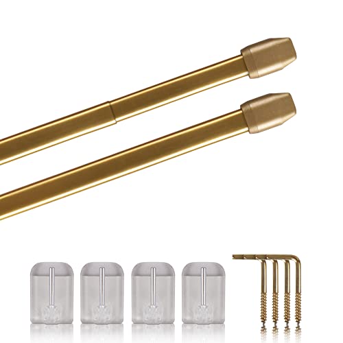 Vitragestangen 2er Pack ausziehbar, 2 Gardinenstangen mit Selbstklebehaken - Befestigung ohne Bohren (Farbe: messing glänzend, Größe: 60-90cm) Vitragestangen 2er Pack ausziehbar, 2 Gardinenstangen mit Selbstklebehaken - Befestigung ohne Bohren (Farbe: messing glänzend, Größe: 60-90cm)