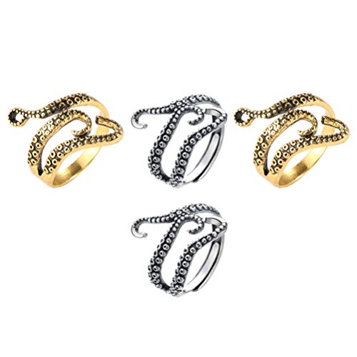 EXCEART 4 Piezas Ajustable Gótico Punk Octopus Tentáculo Mar Profundo Calamar de Acero Inoxidable Anillo Abierto Anillo de Envolver El Dedo Joyería Cover