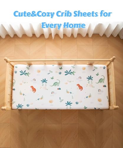 Image of SDY Jersey Dinosaur Crib Sheets for Baby Boys and Girls,52 inchx28 inchx8, 2 Pack, Cute Kawaii Standard Oval /Retangle Fitted Crib Sheets for Toddler,Super Soft Breathable