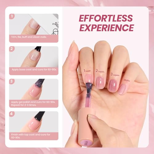 Image of Beetles Pink Glitter Gel Nail Polish Set - 6 Colors Jelly Gel Polish Kit Shimmer Pink Neutral Gel Sheer Translucent Effect Soak off UV DIY Salon Manicure Gift for Women