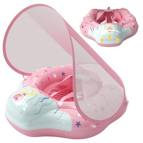 Grsrkep Baby Float with Canopy Inflatable Non-Slip Adjustable Safe Baby Swimming Float with Pump for Girls Boys Large