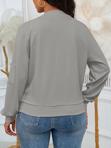 Women Casual Full Zip Up Comfy Loose Long Sleeve Sweatshirt Solid Color Jacket with Pockets4