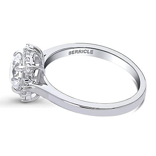 BERRICLE Sterling Silver Sunburst Wedding Engagement Rings Cubic Zirconia CZ Halo Promise Ring for Women, Rhodium Plated3