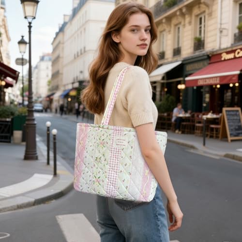 Image of Sunwel Fashion Top Zipper Floral Quilted Bag Small Tote Bag for Women