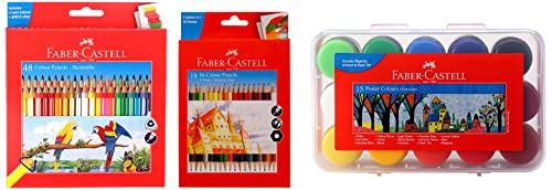 Image of Faber-Castell 48 Triangular Colour Pencils Poster Color Plastic Box - Pack of 15 Bi-Colour Pencil, Pack of 18 (Assorted)