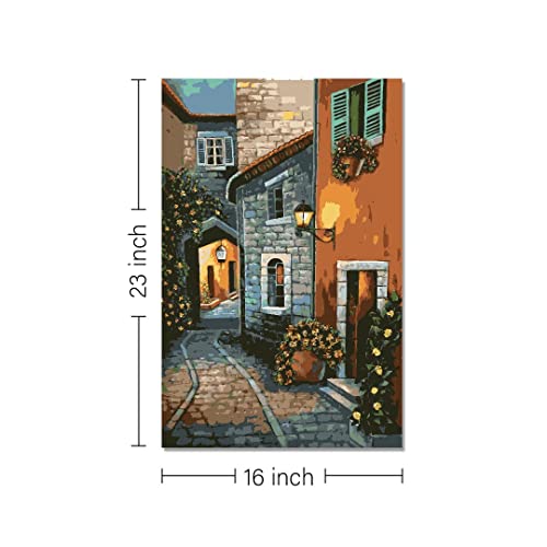 Image of RANGOLI 100% Cotton Stretched Canvas Painting 400 GSM, Framed European Street Abstract Wall Art for Living Room, 3D Paintings for Wall Decor (16 x 23 Inch With Frame)