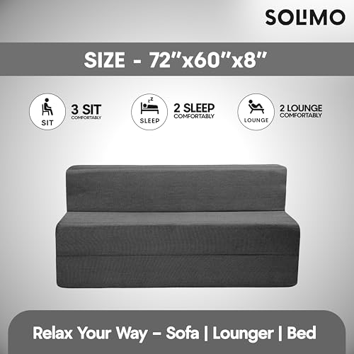 Image of Amazon Brand - Solimo 3 Seater 5 * 6 Jute Fabric Washable Cover Sofa Cum Bed 3 Seater Double Foam Fold Out Sofa Cum Bed (Finish Color - Grey Delivery Condition - Pre-Assembled)