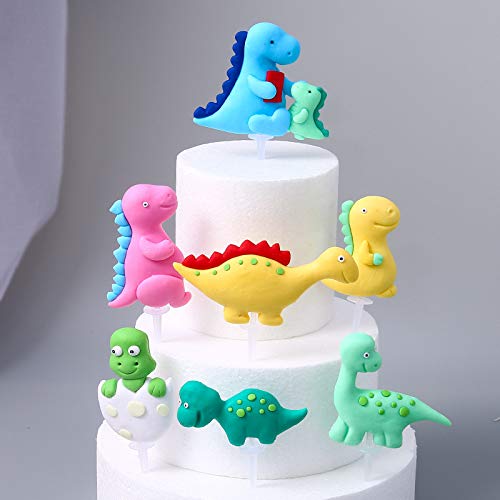 Birthday Cake Topper Dinosaur Cupcake Toppers 3D Dinosaur Cake Topper Dinosaur Theme Party Cartoon Animal Cupcake Toppers Cake Decorations Supplies,7 Pcs #TOP1