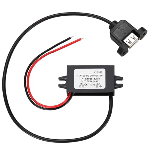 Greluma 1 Styck Vattentät DC-DC 12V till 5V 3A-omvandlare, USB Step Down Buck Converter-strömadapter, med skruvhål för panelmontering