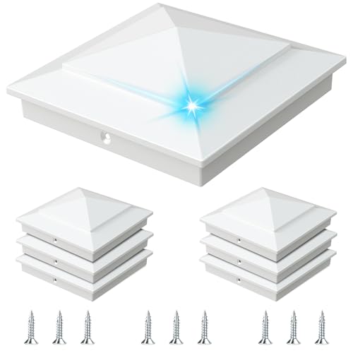 Image of 4 Pack Pyramid Aluminum Post Caps for 6x6 Wood Posts (Actual 5.5 inch x 5.5 inch) ,Durable Powder-Coated White Post Caps for Decks, Patios, Fences, Weather-Resistant, Rust-Proof PC66