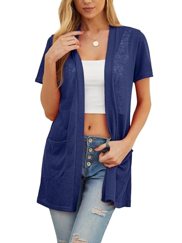 QIXING Chaqueta de punto ligera de manga corta para mujer de verano para mujer, transpirable y protección solar, primavera y otoño, cárdigan para mujer, C03 Navy, XXL