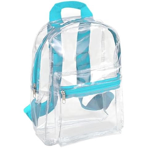 MADISON & DAKOTA Clear Mini Backpacks for Beach, Travel - Stadium Approved Bag with Adjustable Straps Cover