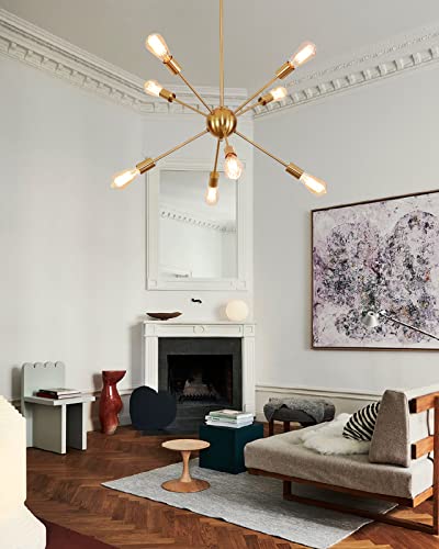 Pindodo Sputnik Chandeliers 8 Lights Gold Ceiling Light Modern Chandeliers Adjustable Height Brass Pendant Lighting For Dining Room Bedrooms Living Room Kitchen #TOP4