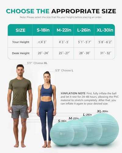 Image of Gruper Yoga Ball, Extra Thick Exercise Ball for Workout Pregnancy Stability - 4 Sizes Anti Burst Balance Ball for Yoga, Pilates, Fitness, Birthing, Physical Therapy - Includes Pump