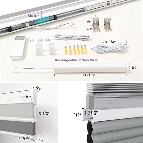 Graywind Motorized Blackout Day Night Cellular Shades Compatible With Alexa Google Remote Control Honeycomb Blinds Cordless Single Cell Insulated Shade With Valance, Custom Size (Grey) #TOP3