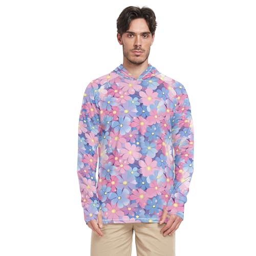 Wudan Beautiful Flowers Mens Hoodies Shirts Long Sleeve Hooded Fishing Shirts UPF 50+ Sport Shirt S