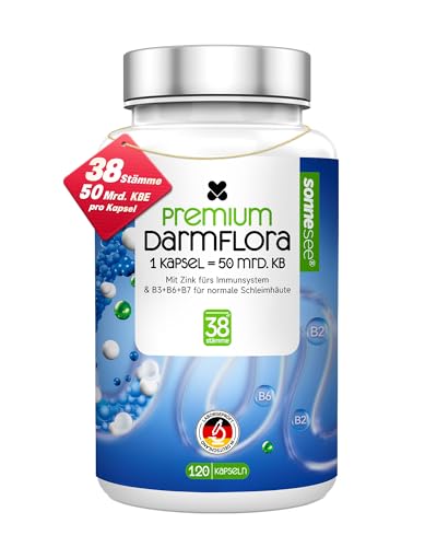 Sonnesee Premium Darmflora Komplex 120 Kapseln mit 50 Mrd. KBE & 38 Stämmen Hochdosiert 4 Monate Vorrat Mit Zink B3 B6 & B7 Vegan