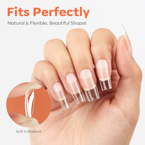 Image of Modelones Medium Square Nail Tips Pre-shaped Soft Gel Fake Nails False Full