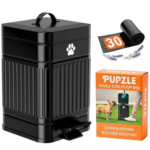 Pupzle Small Dog Poop Trash Can Outside, 1.3 Gal Metal...