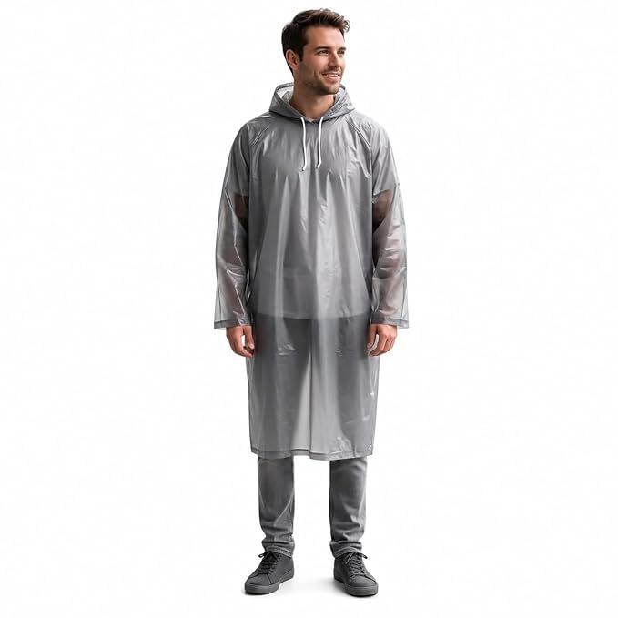 Unisex Premium Grey Hooded Rain Poncho | Lightweight Reusable Waterproof Raincoat for Bike Riding, Trekking, Camping, Travel & Outdoor Adventures-image-17