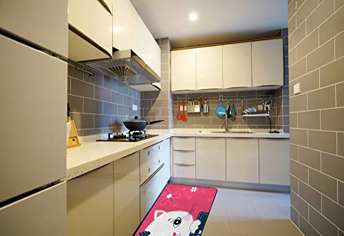 Tapis de cuisine chat rose 100x50 cm antidérapant et imperméable lavable