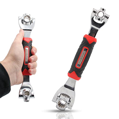 SOLDELA Clé à douille multifonction 8 en 1 - Tête douilles GM 14, 16, 17, 19 mm - Tête douilles PM 8, 10, 11, 13 mm - Manche texturée antidérapant - tête pivotante - Longueur : 25 cm