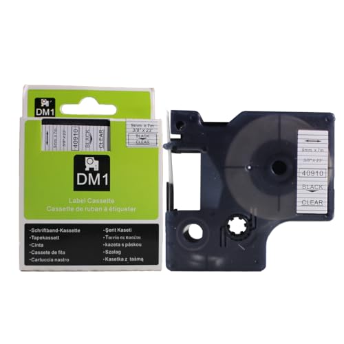 Fita Refil Compatível D1 40910 Transparente Incolor com letras pretas 9mm para Rotulador Dymo LM150