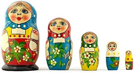 BestPysanky Set of 5 Folk Girls Wooden Nesting Dolls 5.5 Inches