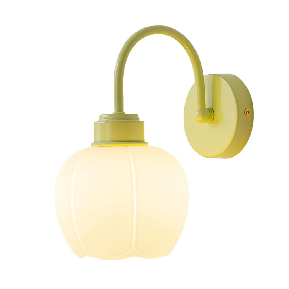 SXSCARKX Nordic Wall Sconce Green Lighting Fixture White Glass Pumpkin Lamp, Modern Mount Lights E27 Sconces for Indoor Living Room Bedroom Restaurant Cafe Bar