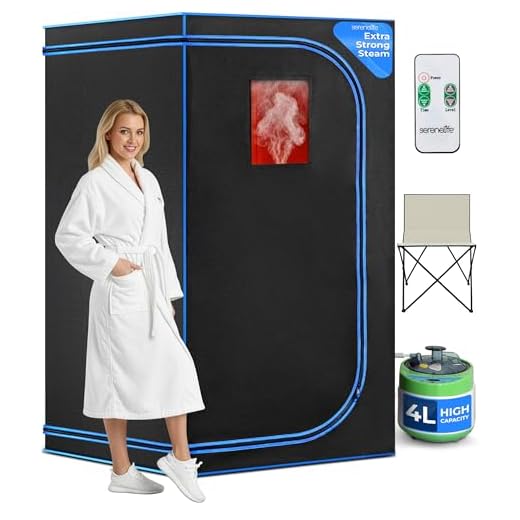 SereneLife SLISAU35BK Full Size Portable Steam Sauna –Personal Home Spa, with Remote Control, Foldable Chair, Timer