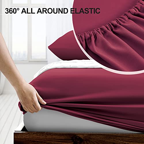 FreshCulture King Fitted Sheet 2 Pack - Hotel Quality - Ultra Soft & Breathable - Brushed Microfiber - Deep Pocket - Cooling Fitted Sheets for King Size Bed (Burgundy)