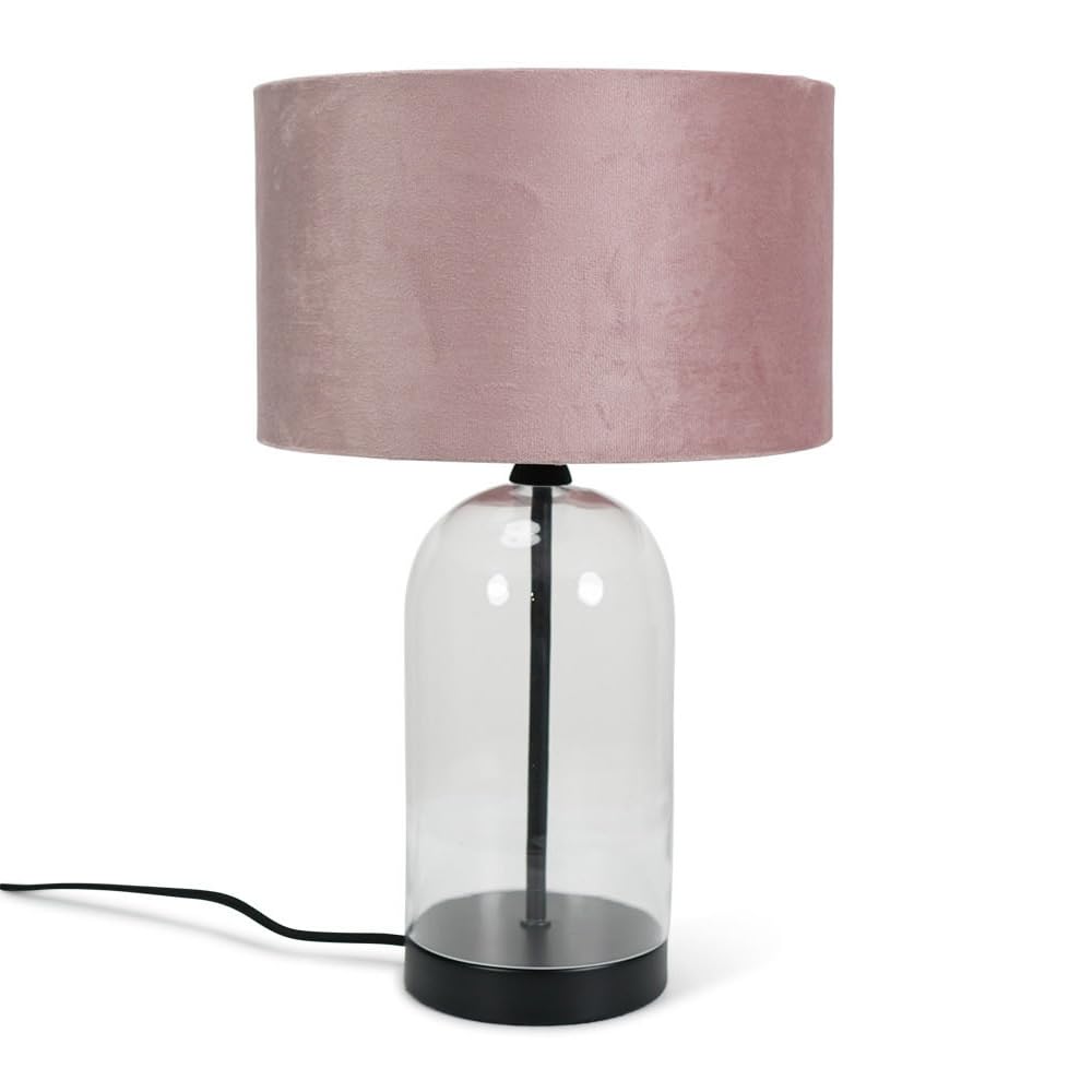 Valuelights Blush | Glass And Black Metal Bedside Table Lamp With A Pink Velvet Lampshade | Home Décor, Bedside & Desk Lamp | Includes Bulb [3000K Warm White]