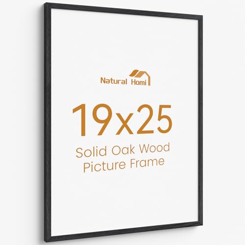 Image of 19x25 Picture Frame Oak Wood,19 inchx25 inchBlack Color Wooden Frames with Tempered Glass,25x19 inch Wall Gallery Poster Frame with No Mat,19 by 25 Frames Horizontal and Vertical for Wall Mounting