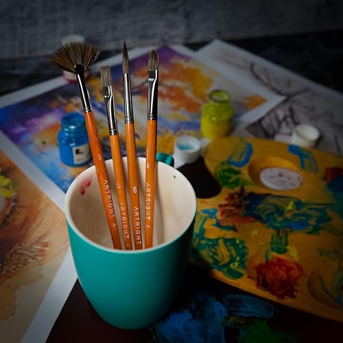 Image of Mix Artist Paintbrush Set of 4, Premium Professional Brush for Acrylic, Watercolor & Gouache Painting, Multi-Purpose Brushes for Beginners & Professionals (Round 6, Flat 5, Fan 3, Filbert 4)