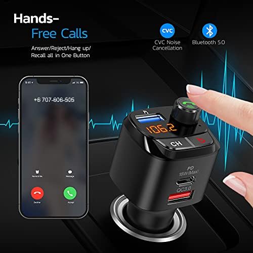 Nulaxy Bluetooth 5.0 FM Transmitter for Car, Wireless Bluetooth Radio Adapter Music Player/Car Kit with Hands-Free Calls, Siri Google Assistant, Bass Booster NX12