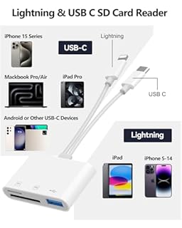 Aplimln Lecteur de Carte SD pour iPhone,de Carte SD USB C 3 en 1 avec USB, Adaptateur Cartes SD USB C Lecteur de Cartes pour iPhone 16/15/14/13/iPad/Samsung/Caméra
