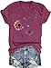 Womens Vintage Flowers V Neck Shirt Boho Floral Wildflowers Graphic Tee Casual Short Sleeve T Shirt (US, Alpha, Medium, Regular, Regular, Violet)