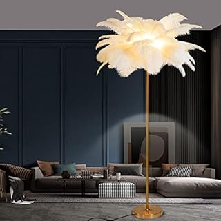 Ostrich Feather Floor Lamp, 1.6m Tall White Ostrich Feather Lamp, Simple Modern Living Room Bedroom Standing Lamp, Led Bedroom Lamp, Golden Lamp Body