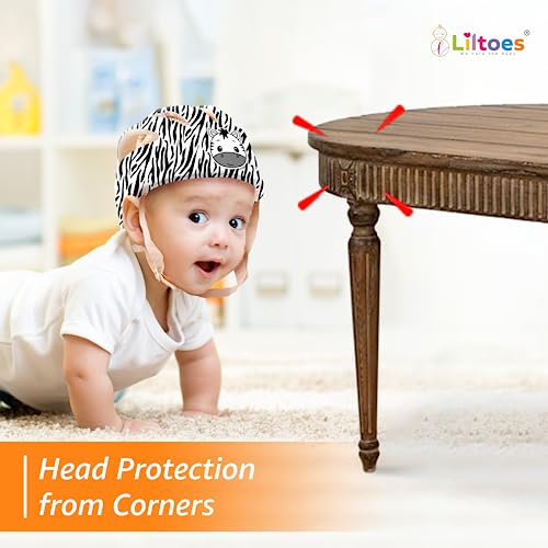 LILTOES Baby Head Protector for Safety of Kids 6M to 3 Years- Baby Safety Helmet with Proper Air Ventilation & Corner Guard Protection + 1 Pair Knee Pad + 1 Pair Elbow Pad (Stripy Zigby)