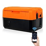 Fullwatt 12 Volt Portable Car Refrigerator, Compact Travel Freezer Fridge Dual Zone with LCD Display, Bluetooth Control, -4°F to 50°F, RV Fridge for Outdoor Camping Vehicle Use (37 Quart, Orange)