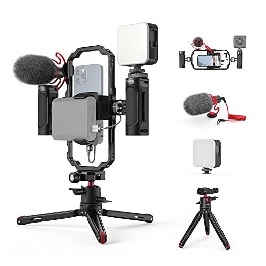 SMALLRIG Kit de Montage Vidéo avec Poignée Smartphone Video Rig avec Lumière Vidéo, Microphone et Trépied en Alliage d'Aluminium pour Youtube Vlog, pour Mobile Video Maker - 3384
