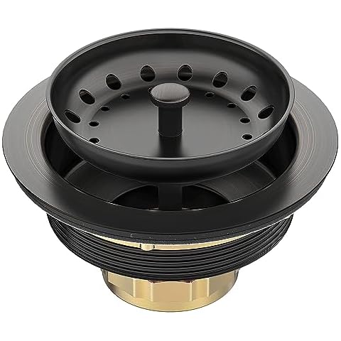 BOTEMY Stainless Steel Bronze Sink Drain Strainer Kit 3-1/4 inch Kitchen Drain Assembly with Metal Center Knob Basket Stopper Replacement for Standard Kitchen Sinks, Oil Rubbed Bronze Cover