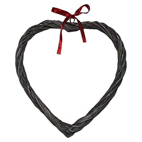 Red Hamper Wicker Slim Heart Wreath With Red Spotty Ribbon Cover