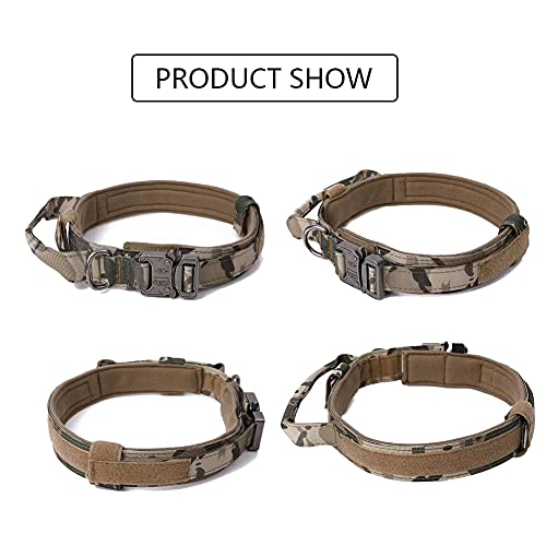 Image of Tactical Dog Collar and Leash Set Adjustable Military Nylon Dog Collar with Control Handle and Heavy Duty Metal Buckle for Large Dogs(Camo XL